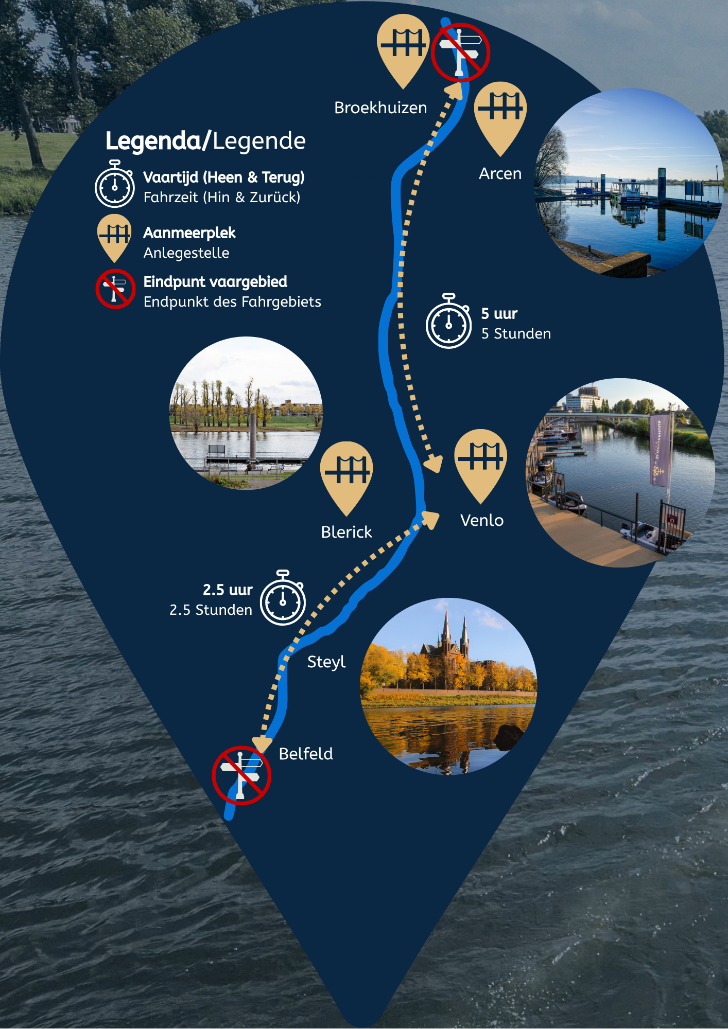 Map of boat route with stops